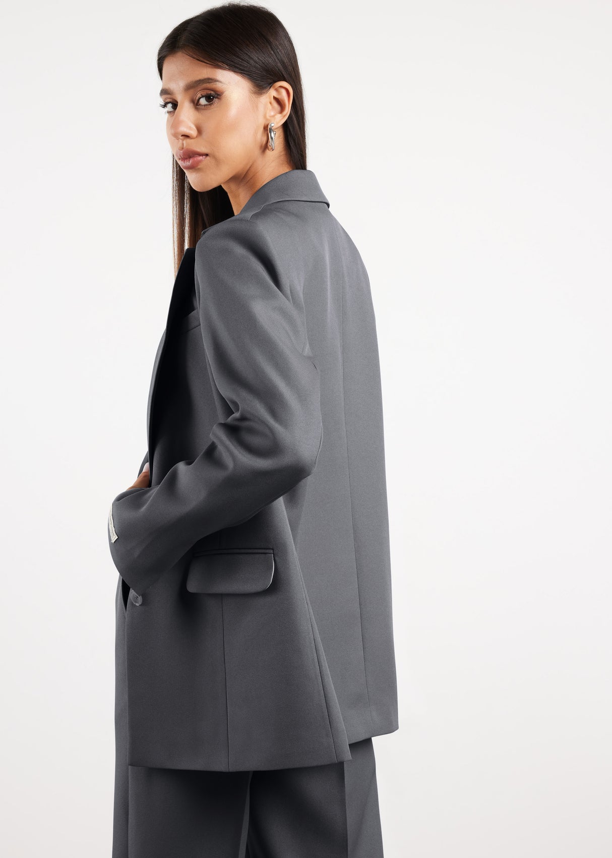 Formal Fitted Blazer For Women Dark Grey