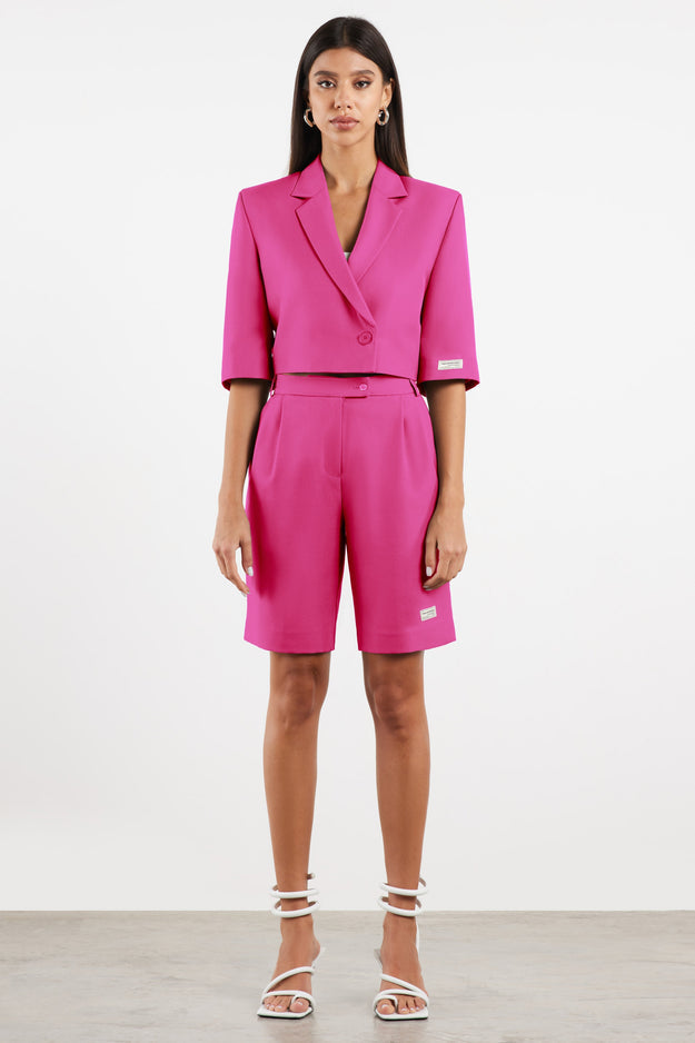 Women Formal Tailored Shorts Fuchsia Pink