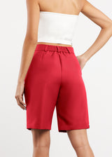 Women Formal Tailored Shorts Red