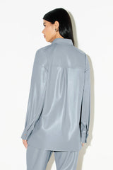 Oversized Pleather Shirt Opal Blue Unisex