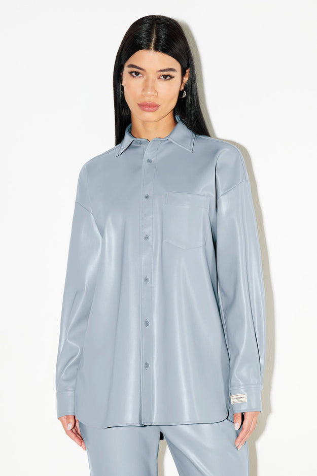 Oversized Pleather Shirt Opal Blue Unisex