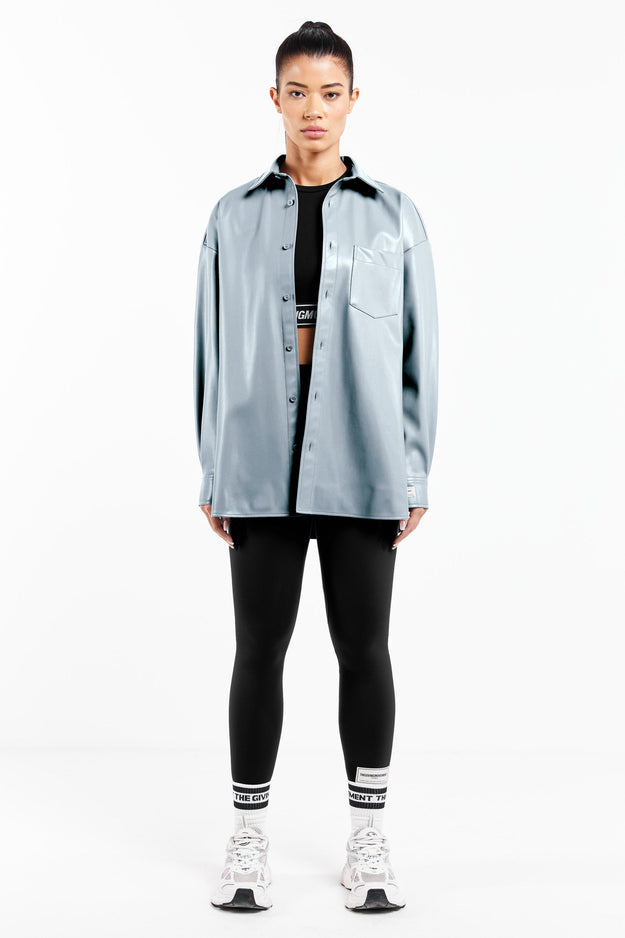 Oversized Pleather Shirt Opal Blue Unisex