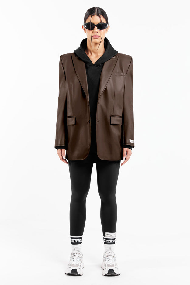 Oversized Pleather Blazer Coca Brown