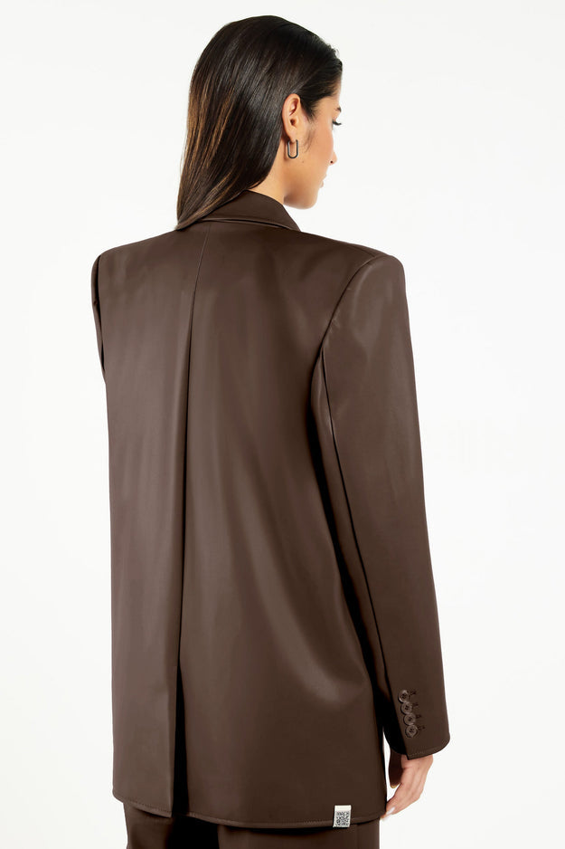 Oversized Pleather Blazer Coca Brown