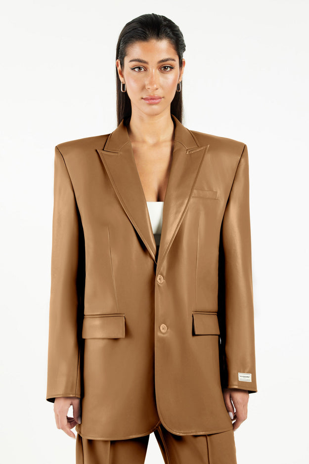 Oversized Pleather Blazer Camel