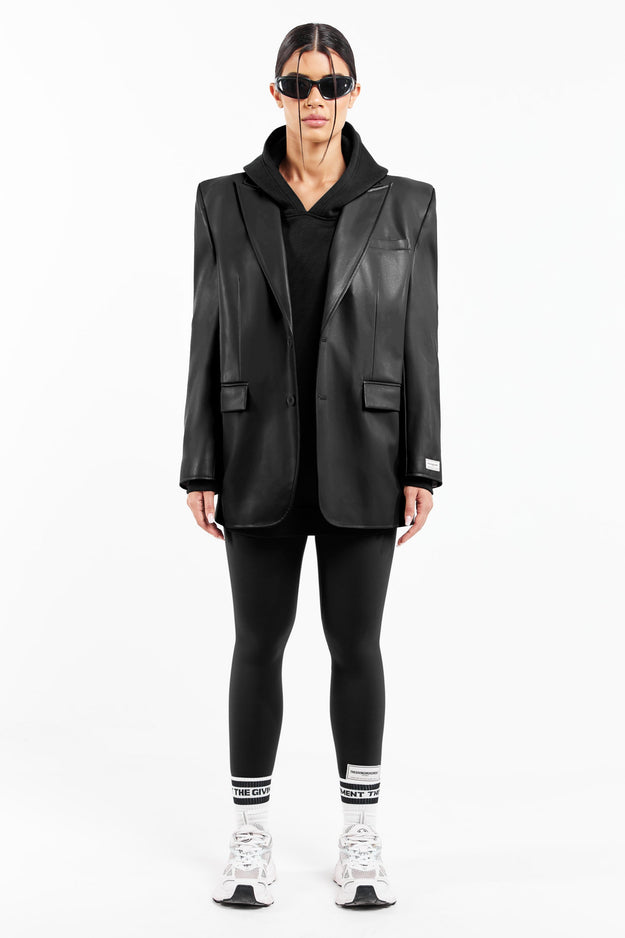 Oversized Pleather Blazer Pitch Black