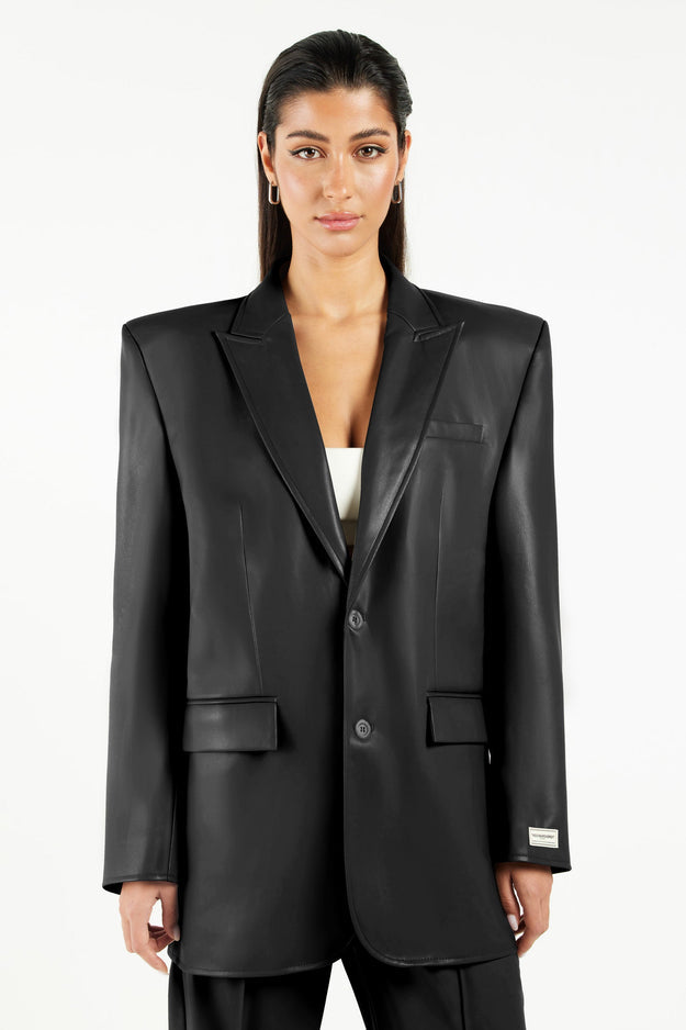 Oversized Pleather Blazer Pitch Black