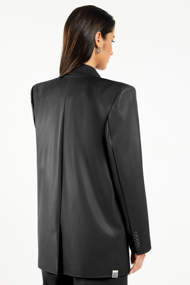 Oversized Pleather Blazer Pitch Black