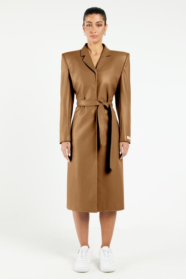 Pleather Trench Coat Camel