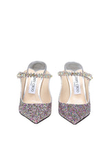 Mules in multicolor glitter fabric strap with crystal applications