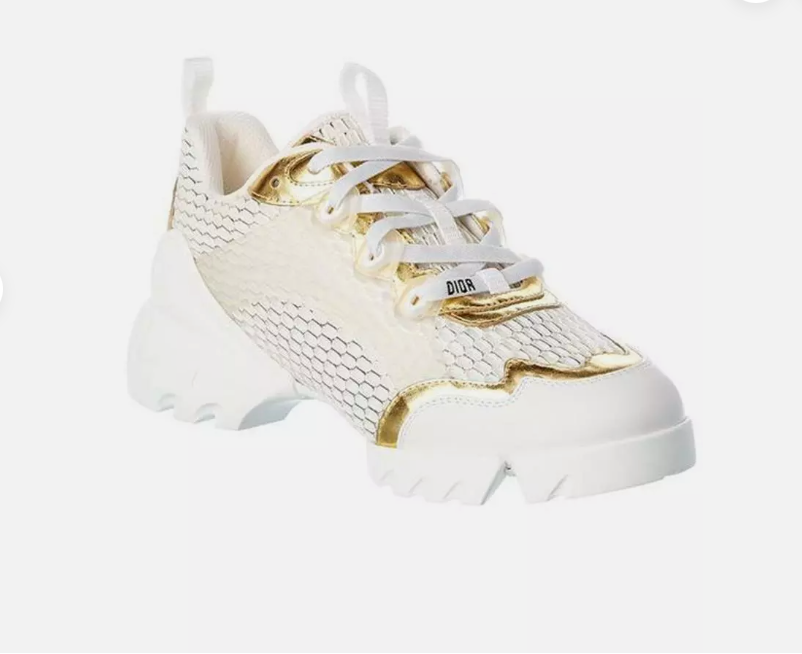 DIOR Women D CONNECT Leather Mesh Fabric Rubber Sneakers Shoes Gold White