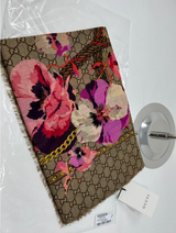 Gucci Gg Supreme Monogram Logo Light Floral Blooms Pink Ebony Beige New Shawl Scarf/Wrap