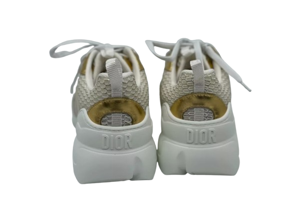 DIOR Women D CONNECT Leather Mesh Fabric Rubber Sneakers Shoes Gold White