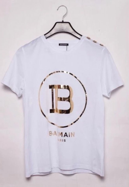 Balmain Paris Gold Logo T-Shirt White