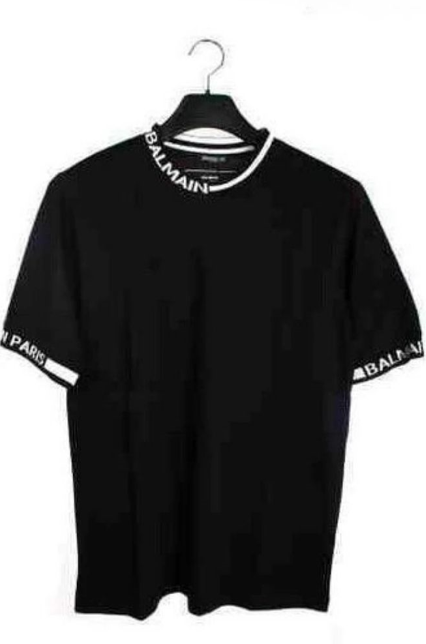 Balmain Paris Ribbed Logo-Trim T-Shirt Black