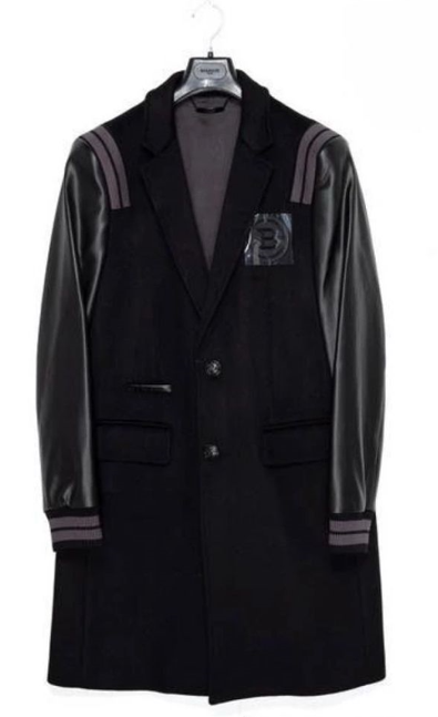 Balmain Paris Wool & Leather Varsity Coat Black