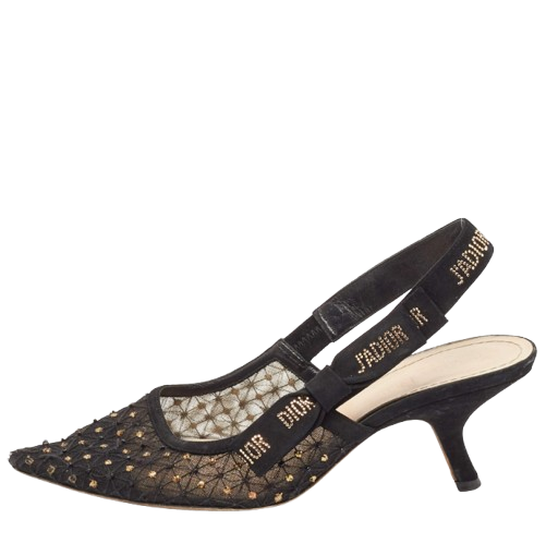 Dior Black Embellished Mesh J'adoir Slingback Pumps