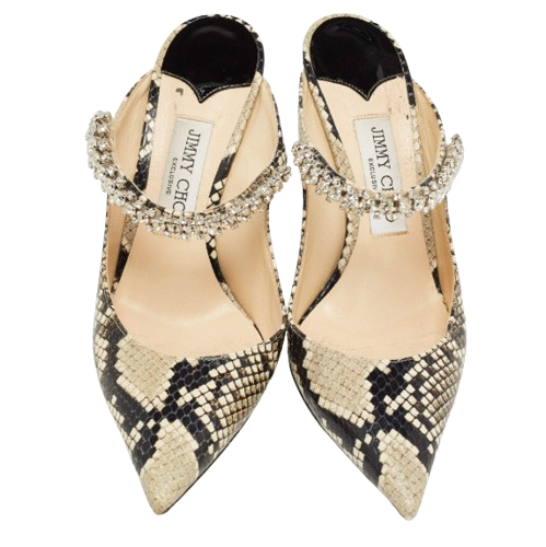 Jimmy Choo Grey/Black Python Embossed Leather Bing Mules