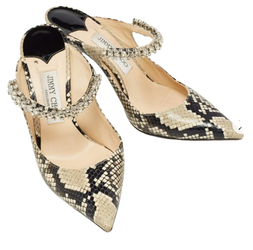 Jimmy Choo Grey/Black Python Embossed Leather Bing Mules