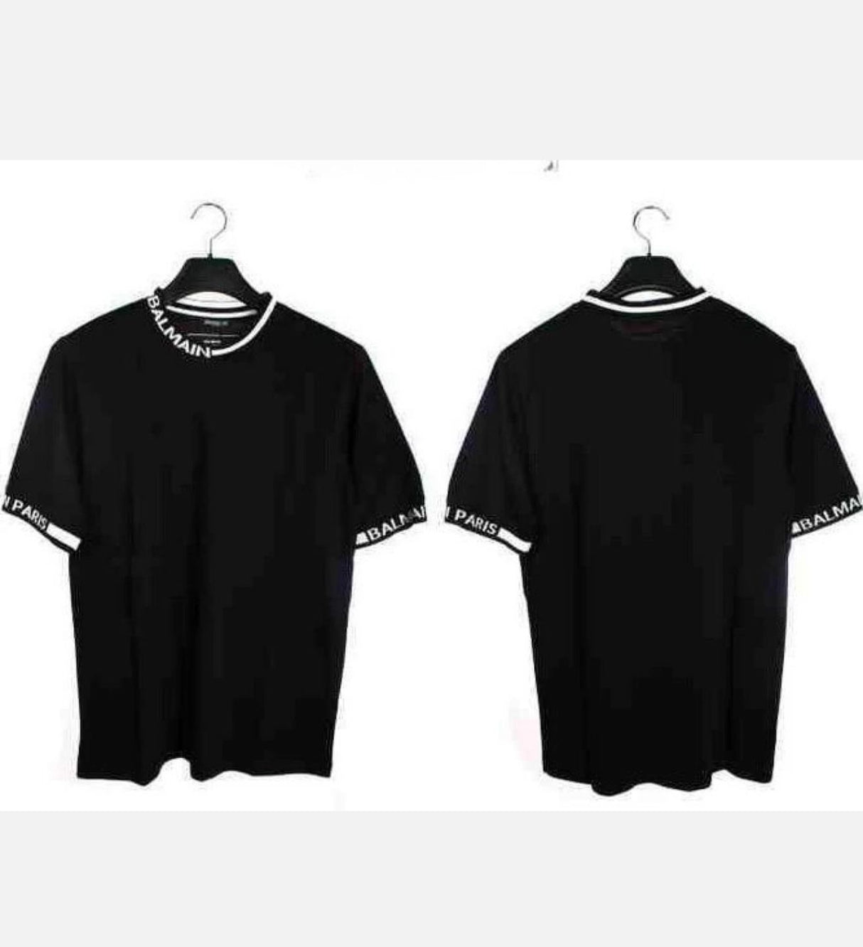 Balmain Paris Ribbed Logo-Trim T-Shirt Black