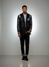 Balmain Paris Wool & Leather Varsity Coat Black