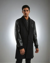 Balmain Paris Wool & Leather Coat Black