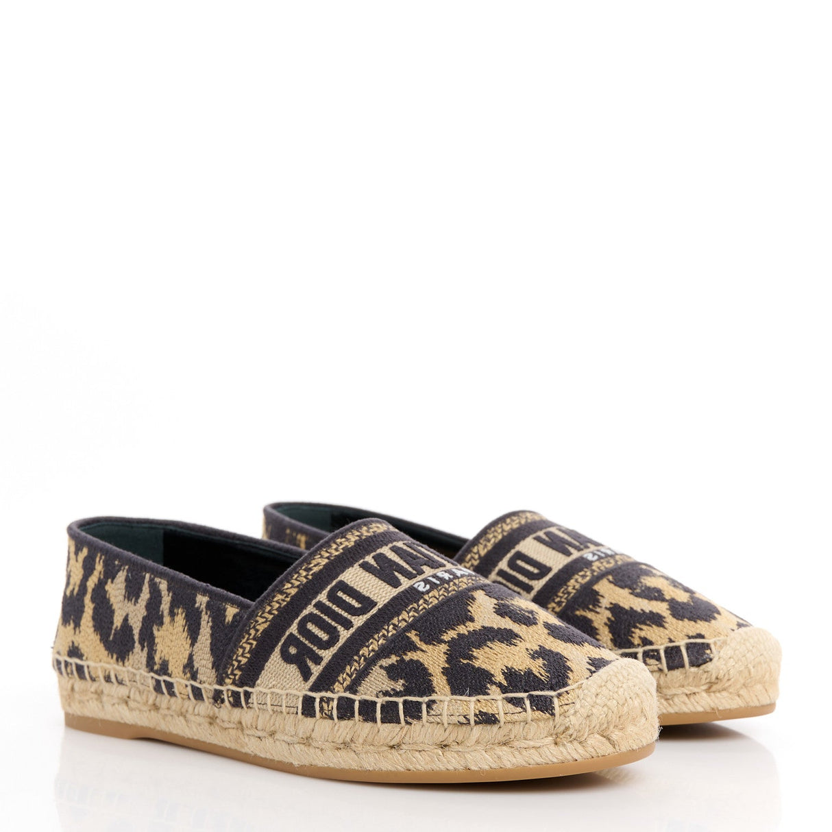 CHRISTIAN DIOR Cotton Embroidered Leopard Print Granville Espadrille 35