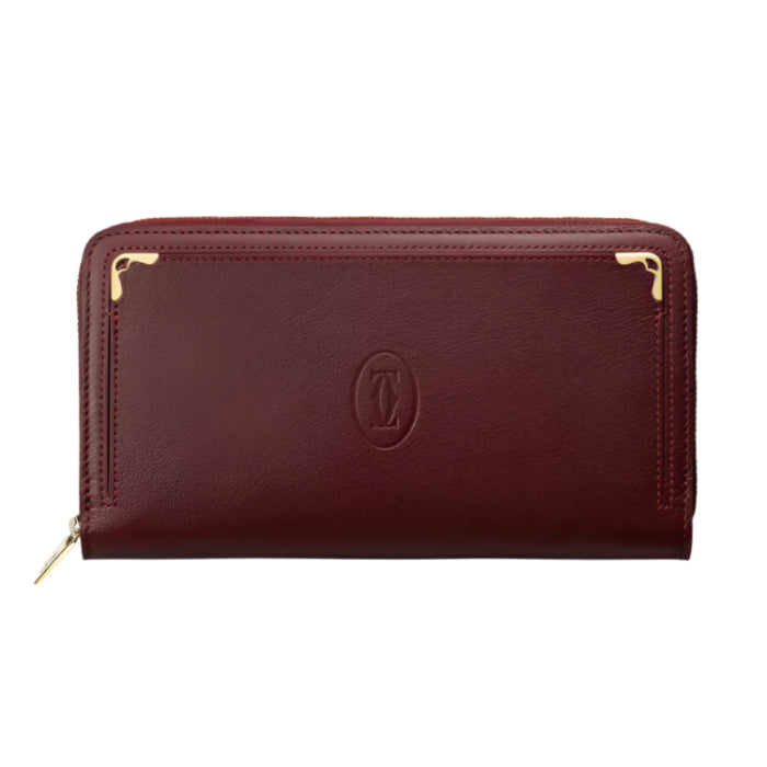 Must de Cartier Zipped International Wallet â€“ Burgundy Calfskin, Golden Finish