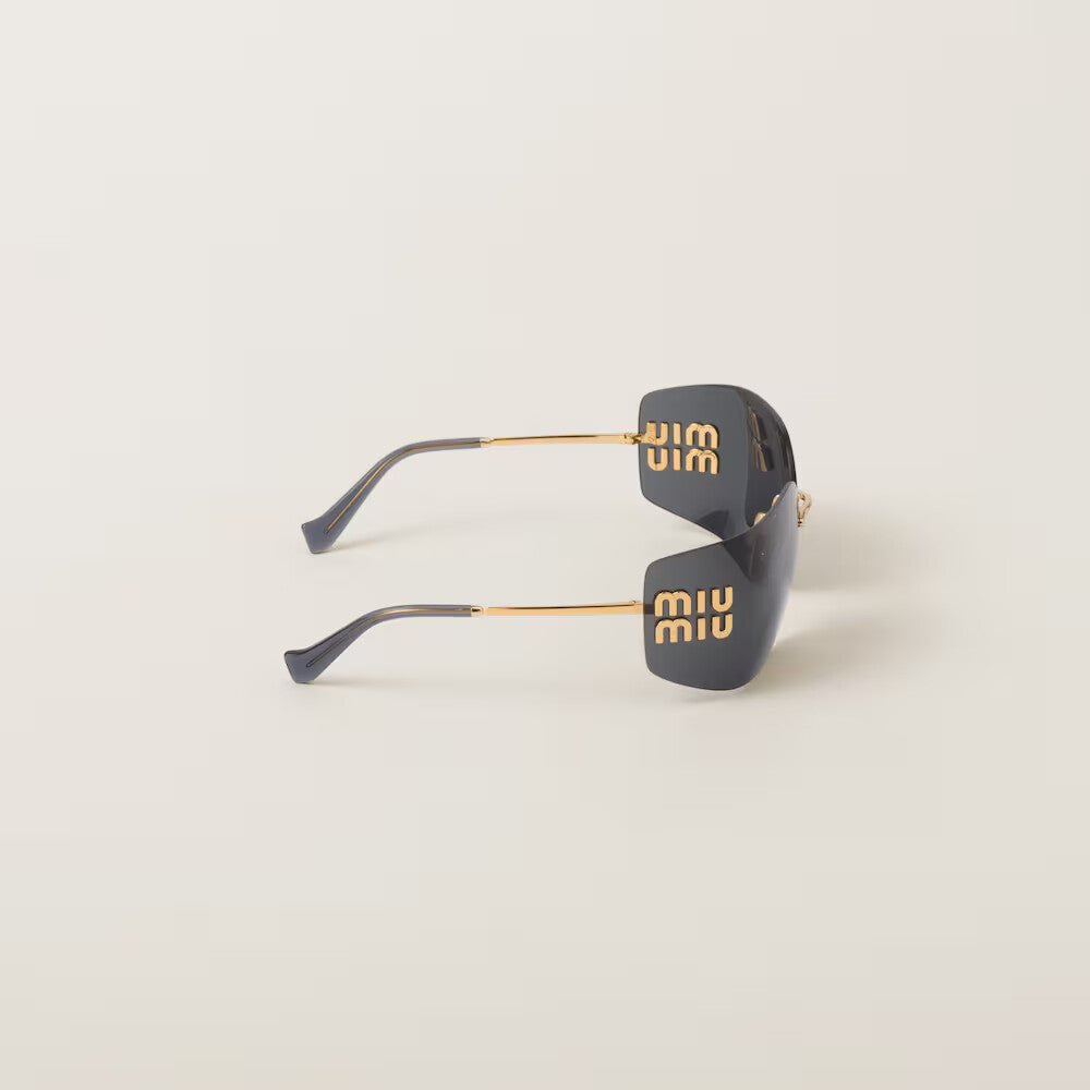 Miu Miu Runway Frameless Sunglasses – Slate Gray Lenses & Gold Metal Frame