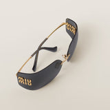 Miu Miu Runway Frameless Sunglasses â€“ Slate Gray Lenses & Gold Metal Frame