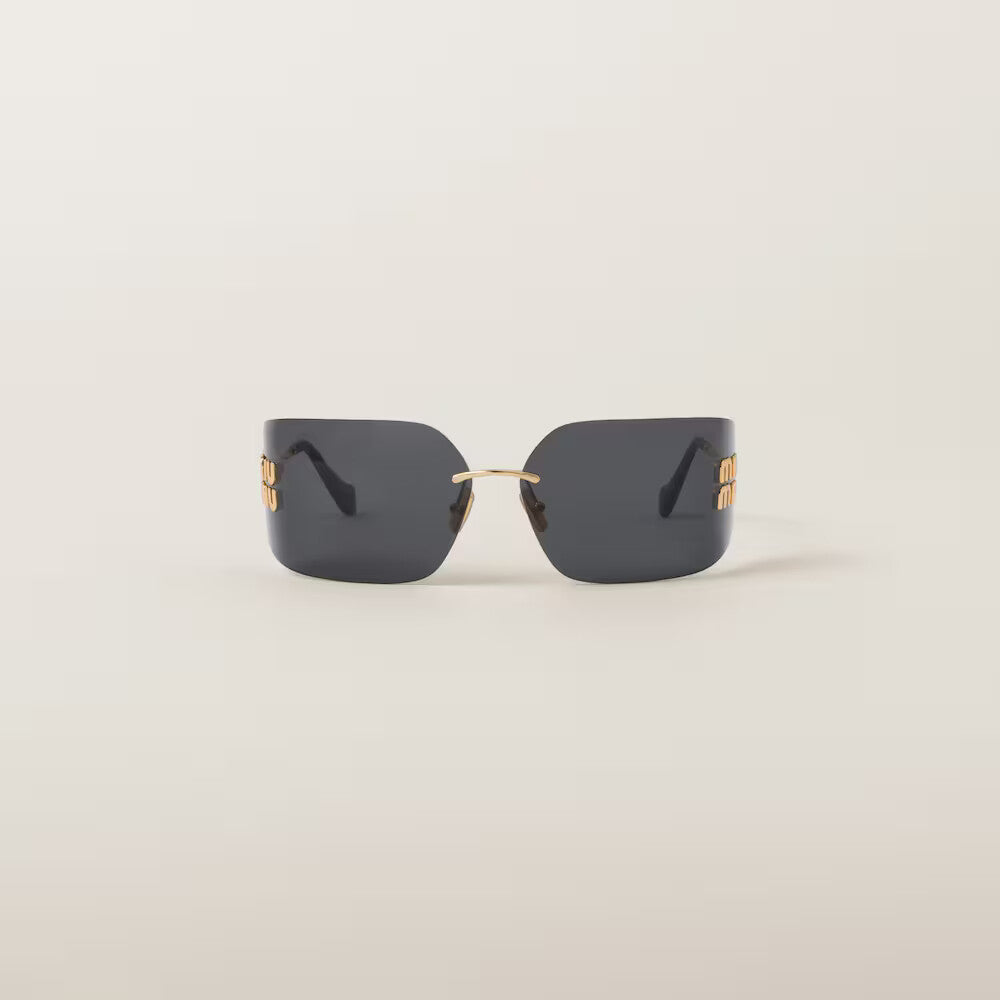 Miu Miu Runway Frameless Sunglasses â€“ Slate Gray Lenses & Gold Metal Frame