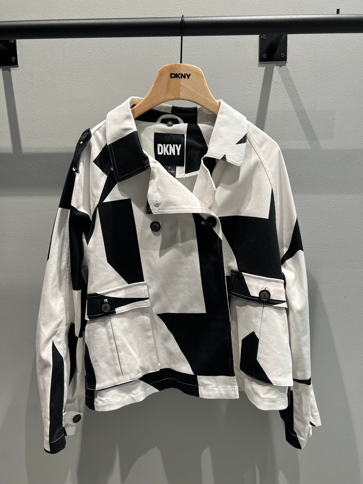 DKNY Women's Black & White Geometric Denim Jacket